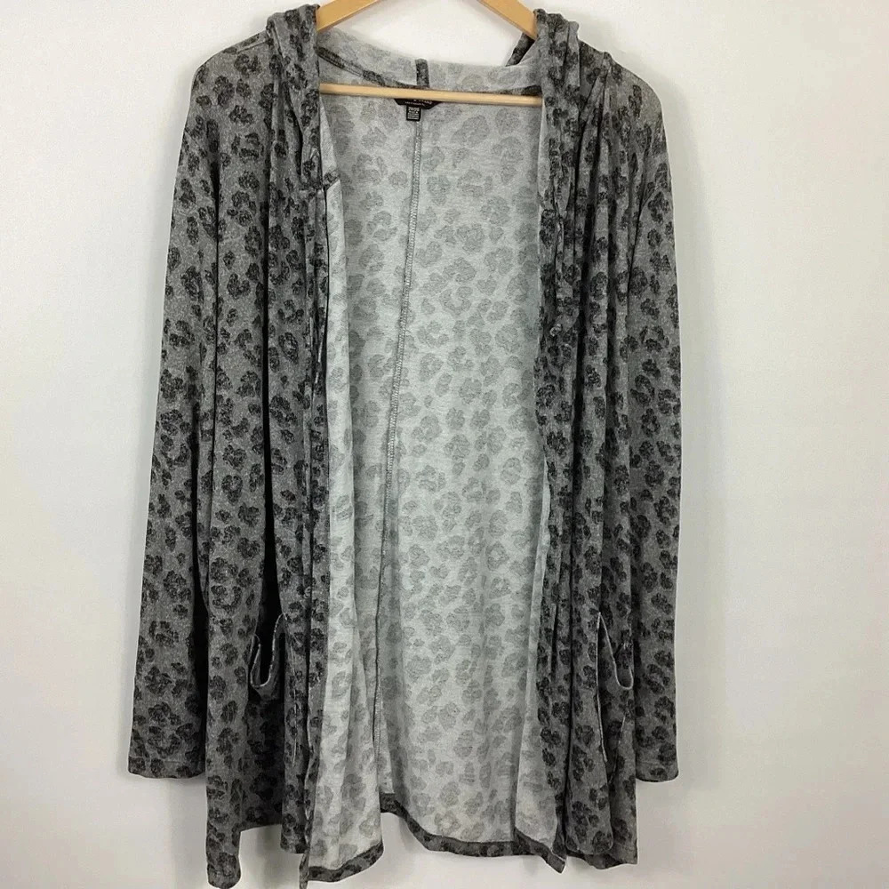 Lucky Brand Animal Print Open Hooded Cardigan Size 2X
